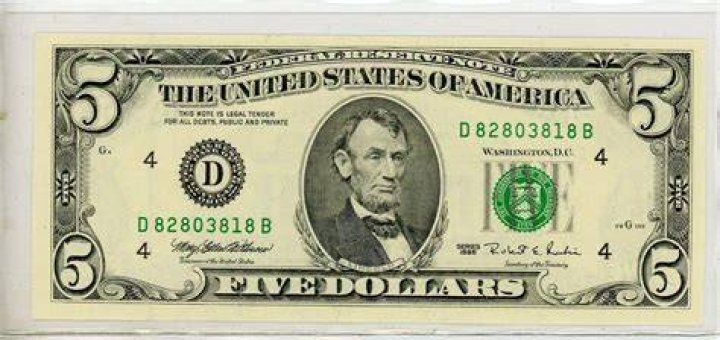 1995 5 Dollar Bill